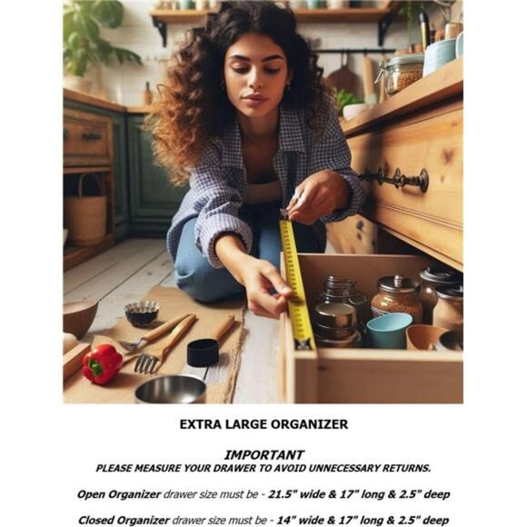 Expandable bamboo silverware drawer organizer large utensil flatware cutlery tra - Picture 4 of 8